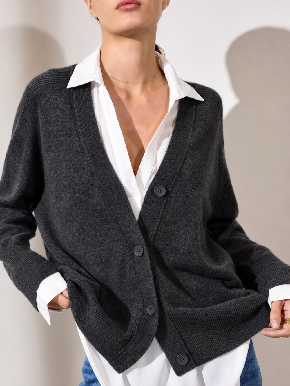 Brochu Walker Callie Layered Looker Wool Cashmere Cardigan Sweater Small